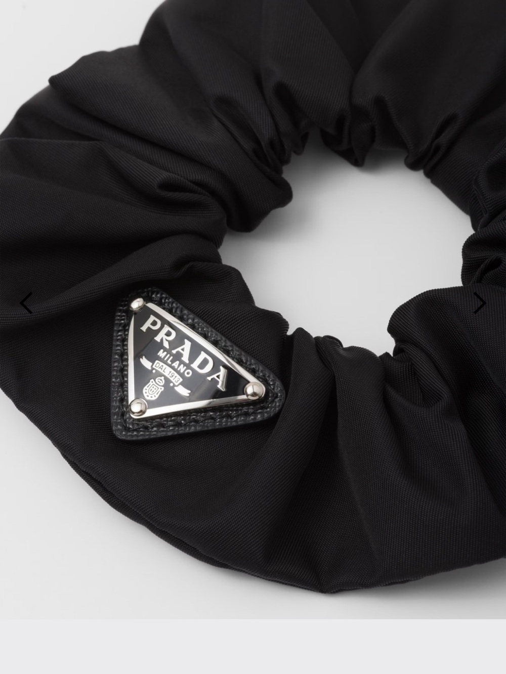 Prada Black Nylon Logo Scrunchie with Triangle Plaque
